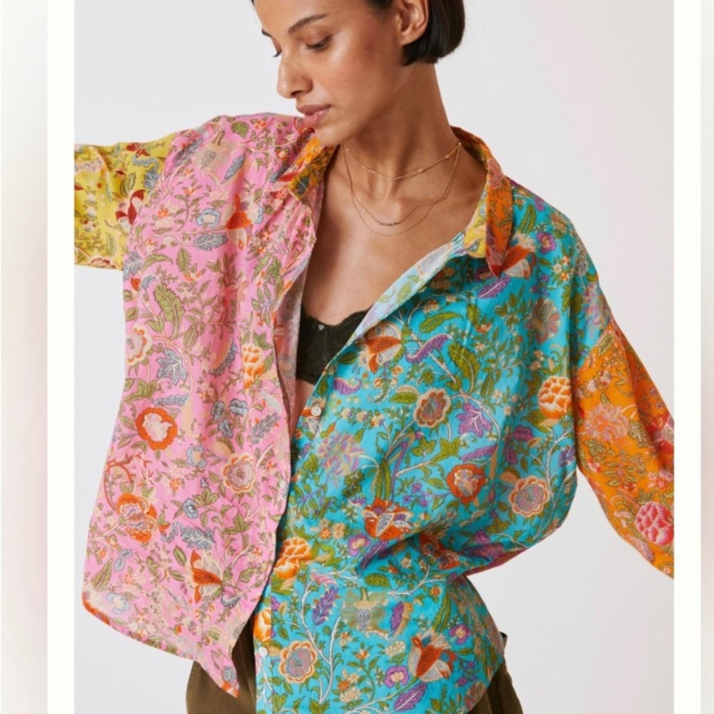 Anthropologie Love The Label Long-Sleeve Patchwork Buttondown small